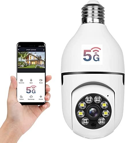 Câmera de lâmpada de 360 graus WiFi ao ar livre, câmera de lâmpada WiFi de 2,4 GHz e 5 GHz, câmera de segurança de lâmpada WiFi sem fio 1080P com áudio de detecção de movimento humano dia e noite em cores completas