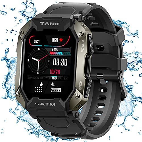 Kospet Tank M1 Relógios inteligentes para homens e mulheres - 5ATM/IP69K à prova d'água Fitness Smart Watch para iPhones Android com Frequência Cardíaca e Pressão Arterial - 1,72" Tático Militar Esportes Smartwatch-Preto