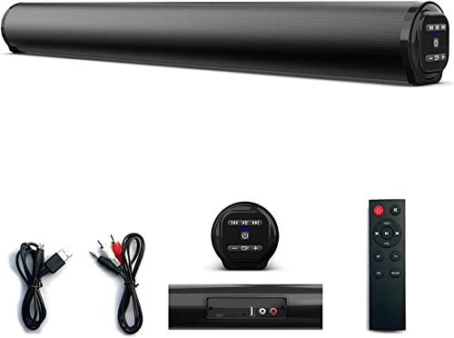 Soundbar, Barra de Som para TV com 4 alto-Falantes, Alto-Falante Bluetooth 5.0, Som Surround 3D Audio de Home Theater, Inclui Controle Remoto, Baixo Ajustável