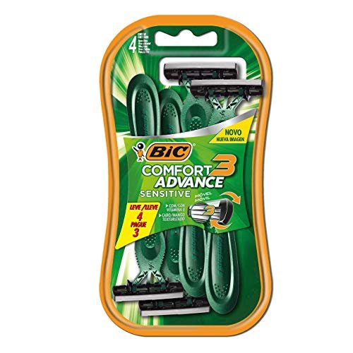 Aparelho de Barbear BIC Comfort 3 Advance, Pele Sensível, Verde, c/ Fita Lubrificante, 9298501, Embalagem Leve 4 Pague 3