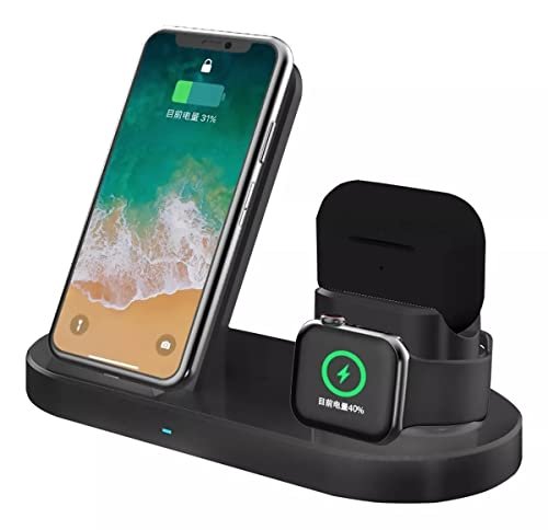 Carregador por Indução Estação de carregamento sem fio, 2021 atualizado 3 em 1 suporte carregador sem fio com indicador de respiração compatível com iPhone 13/12/11 Pro/XS, AirPods 3/2/1/pro, iWatch Series 7/6/5/4/3 e telefones Samsung - BELLA NET