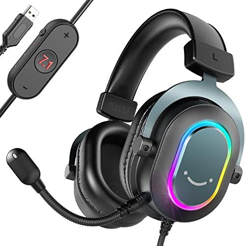 FIFINE Headset Gamer Fone de ouvido para jogos para fones de ouvido com fio PC com microfone-7.1 Surround Sound Computer Fone de ouvido USB para laptop, RGB streaming de fones de ouvido- AmpliGame H6