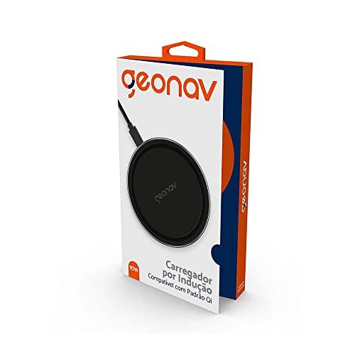 Geonav Carregador por Indução de mesa 10W, vidro, carregamento rápido, compatível com aparelhos Android e iPhones com padrão Qi, QI10WG, Preto