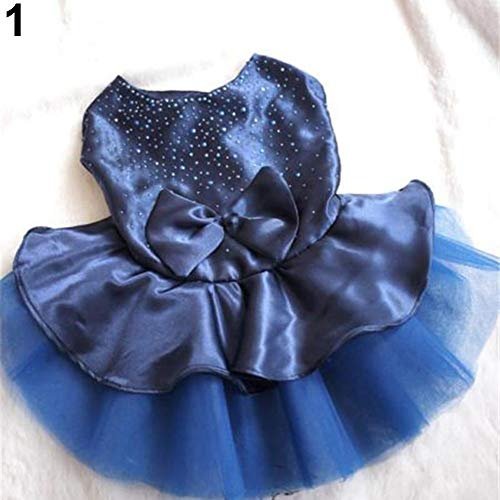 guohanfsh Vestido feminino tutu de princesa com laço de seda com lantejoulas para animais de estimação imitação (1 peça) azul marinho P