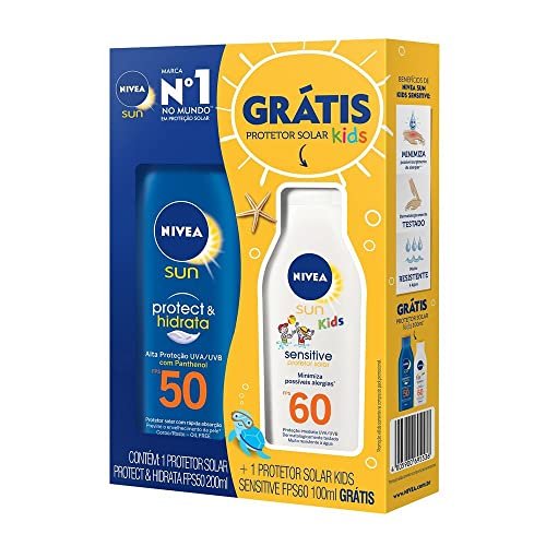 Kit NIVEA SUN Protetor Solar Protect & Hidrata FPS50 200ml + Protetor Solar Kids Sensitive FPS60 125ml, Nivea