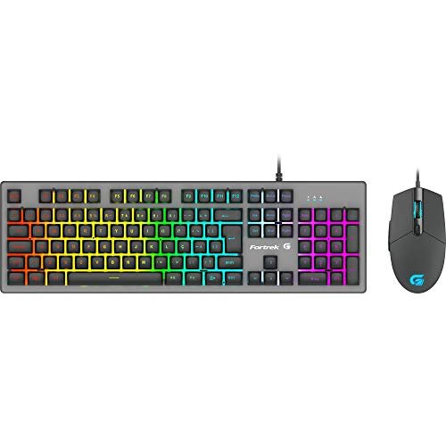 Kit Teclado + Mouse Gamer 6400 DPI Ranger RGB Rainbow Grafite Fortrek