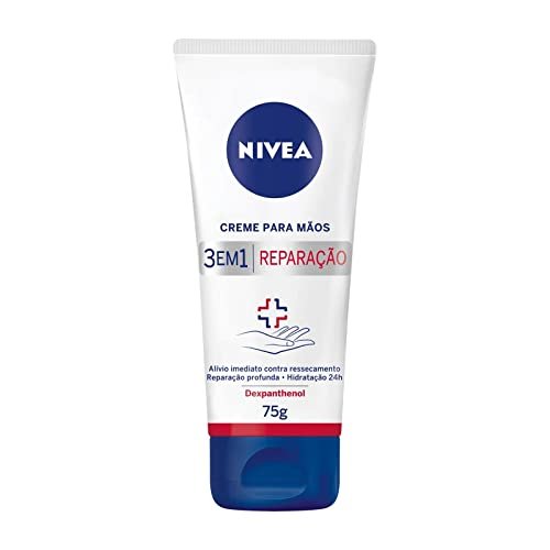 NIVEA Creme para Mãos Reparação com Dexpanthenol 75g - Creme de Mãos que oferece alívio imediato do ressecamento e hidrata por 24h, com poderoso ativo Dexpanthenol e ainda cabe na bolsa