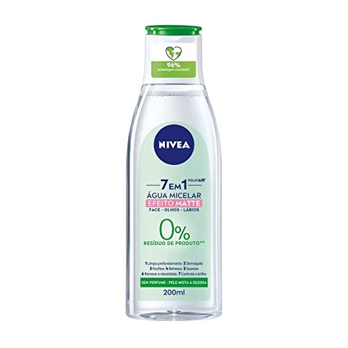 NIVEA Água Micelar Solução de Limpeza 7 em 1 Efeito Matte 200ml - Fórmula poderosa com efeito matte que oferece 7 benefícios em um produto: limpa, hidrata, suaviza, tonifica, demaquila, acalma e refresca