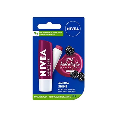 NIVEA Hidratante Labial Amora Shine 4,8 g - Cuidado intensivo para seus lábios, hidratação prolongada, delicioso aroma de amora, pigmentos brilhantes e cor delicada