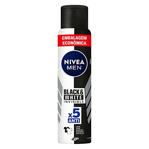 NIVEA MEN Desodorante Antitranspirante Aerossol Invisible Black & White 200ml - Proteção eficaz de 48 horas contra suor e mau odor, elimina 99,9% das bactérias e evita manchas em roupas