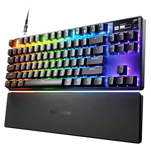 Novo teclado mecânico para jogos SteelSeries Apex Pro TKL 2023 Ed.- Teclado mecânico para jogos mais rápido do mundo - atuação ajustável - Esports Tenkeyless - Tela OLED - RGB - Teclas PBT - USB-C