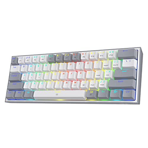 Teclado para jogos Redragon K617 Fizz 60% RGB com fio, teclado mecânico compacto de 61 teclas com teclas brancas e cinzas, switch vermelho linear, suporte para driver/software profissional