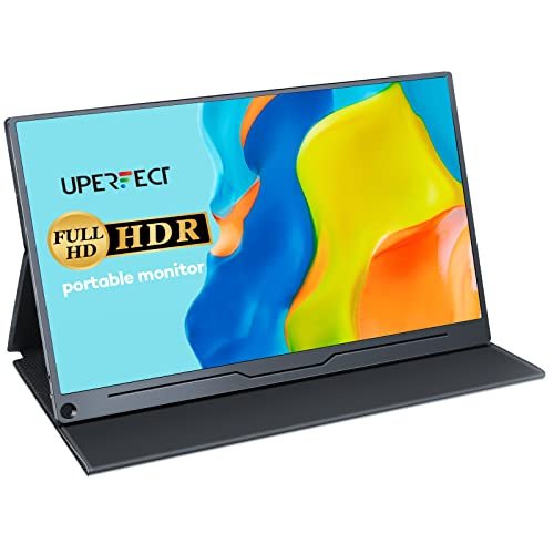 UPERFECT Monitor portátil de 15,6 polegadas [alta gama de cores 100% sRGB] Monitor USB C 1920 × 1080 tela para jogos de cuidados com os olhos IPS HDMI tipo C OTG DP Dual Speaker VESA, suporte de capa inteligente incluído