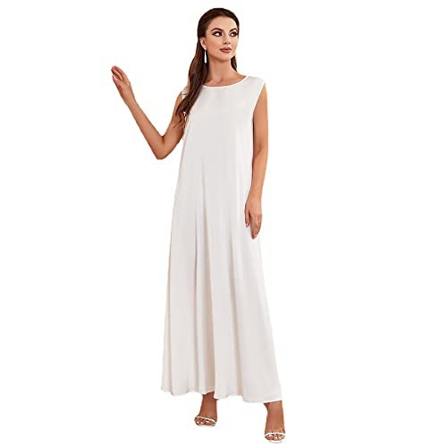 Vestido de seda branco versátil sem mangas: vestido de cetim solto com um visual chique e arejado para qualquer ocasião, Branco, M