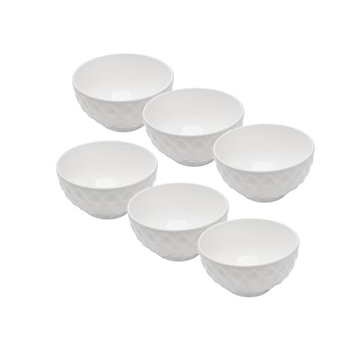 Kit 6 Bowls Tigelas Porcelana Brancas Cumbucas Sobremesa Cozinha Sorvete Açaí Luxo Lindas (Diamond)