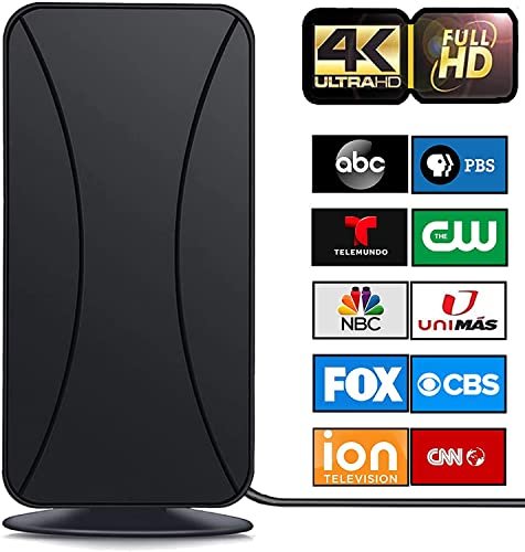 A mais nova TV HD com alcance de até 350 milhas - Suporte interno/externo 4K 1080P Todas as TVs mais antigas e Smart TV Recepção 360°, Digital com Amplificador de Alta Potência - Cabo Coaxial de 17 pés