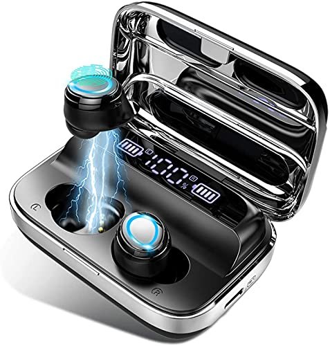Fones de ouvido sem fio, Bluetooth 5.0 fones de ouvido com reprodução de 140h, fones de ouvido Bluetooth estéreo TWS cancelamento de ruído sem fio com capa de carregamento e microfone