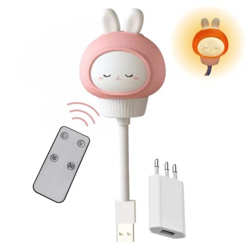 Luz noturna infantil, luminária LED com controle remoto (Coelhinha)