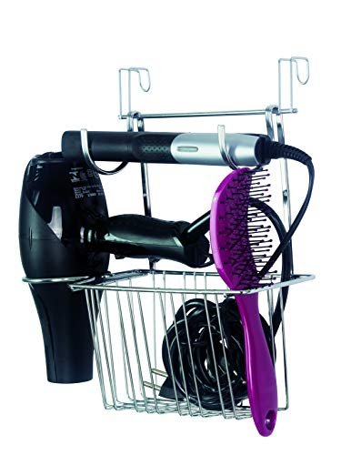 Organizador Banheiro Porta Secador de Cabelo Suporte Cromado Chapinha e Escova