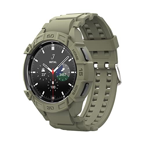 SIKAI Capa amortecedora de TPU para Samsung Galaxy Watch 4 Classic 46 mm, acesso de rotação de bisel, protetor de tela à prova de choque para relógio inteligente Samsung Galaxy Watch 4 de 46 mm (verde escuro)