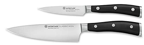 WÜSTHOF Clássico conjunto de facas de cozinha de aço inoxidável forjado com precisão da Ikon, feito em alemão, torta, duas peças, faca de cozinha de 9 cm e faca de cozinha de 15 cm