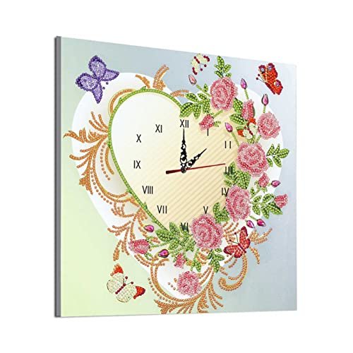 Henniu Relógio de pintura de diamante DIY 5D com kit de movimento de relógio com formato especial bordado de diamante para decoração de casa