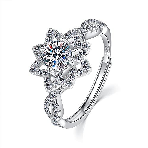 NC DULLET Anel de diamante de 1 quilate estrela ajustável anel de diamante 925 presente de prata para mulheres, Metal não precioso, Moissanite