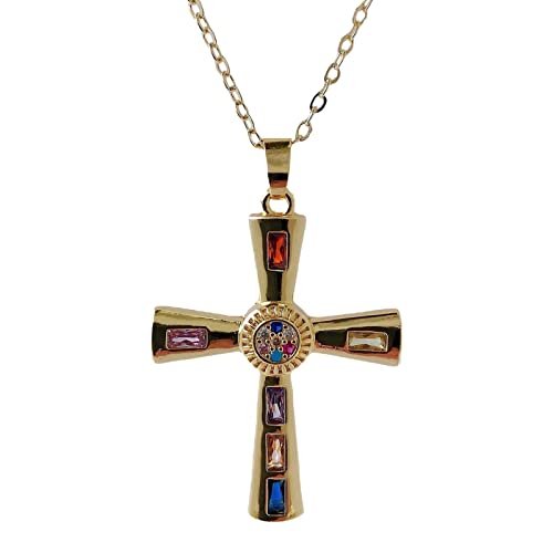 Colar de cruz para homens, colar com pingente de cruz preenchido em ouro 16K, corrente crucifixo polida com diamantes para meninos e mulheres Nanyaciv