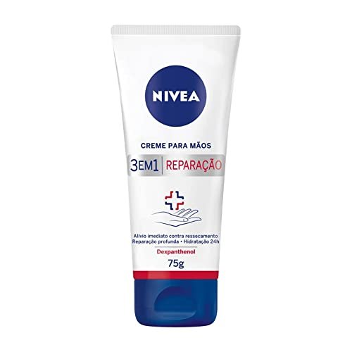 NIVEA Creme para Mãos Reparação com Dexpanthenol 75g - Creme de Mãos que oferece alívio imediato do ressecamento e hidrata por 24h, com poderoso ativo Dexpanthenol e ainda cabe na bolsa