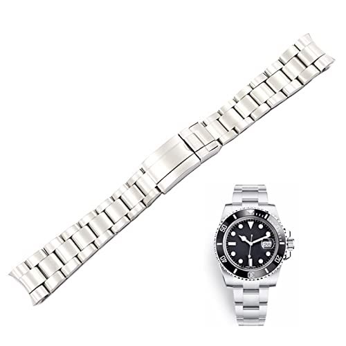 BNEGUV 20 21mm Pulseira de Relógio Aço Inoxidável Sólido Curvo Extremidade Parafusos Pulseira de Pulso para Rolex Submariner Oyster Datejust (Cor: SEM Logo, Tamanho: 20mm)