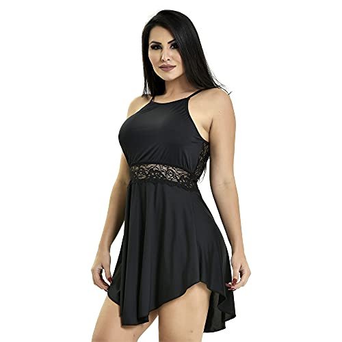 Camisola Microfibra Renda Luxo Sensual Sexy Vestido Cores Tamanho:M;Cor:Preto;Gênero:Feminino