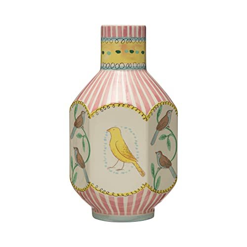 Creative Co-Op Design de pássaros pintados de cerâmica, vaso multicolorido, multi