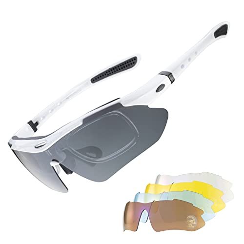 Óculos de sol esportivos polarizados RockBros com proteção UV para ciclismo ao ar livre, Branco, regular