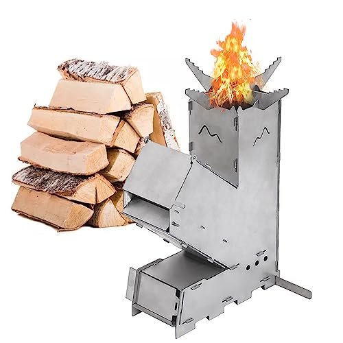 Fogão a lenha para acampamento | Mini fogão a lenha, compartimento para cartão trapezoidal para combustão de alta eficiência de aço inoxidável sólido para viagem autônoma Littryee