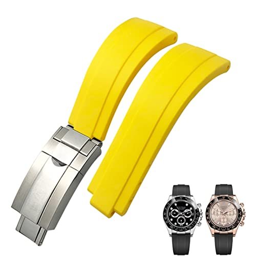 GXFCUK Pulseira de relógio de fivela curta de borracha 20mm 21mm apto para Rolex Daytona Submariner Role OYSTERFLEX Yacht Master pulseira de silicone de pulso pequeno (cor: fivela curta amarela, tamanho: 20mm)