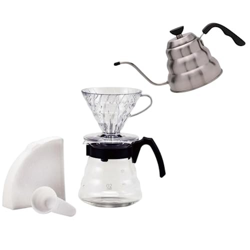 Kit Barista Profissional Cafeteira Hario V60-02 + Chaleira Inox Original Pescoço de Ganso 1000ml + 40 Filtros Hario V60-02