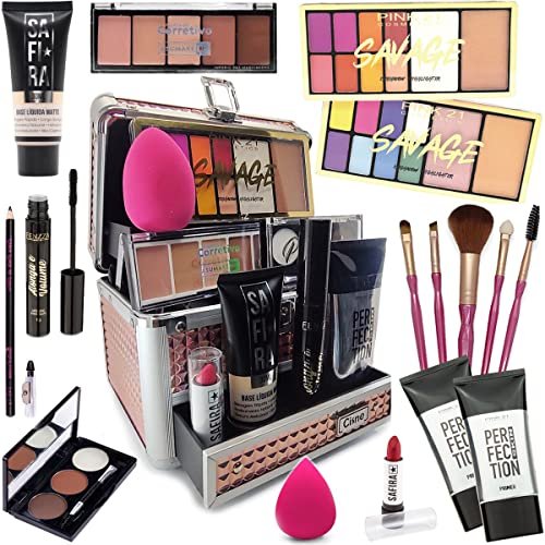 Maleta de Maquiagem Profissional Kit Completo Pink 21 (Clara)