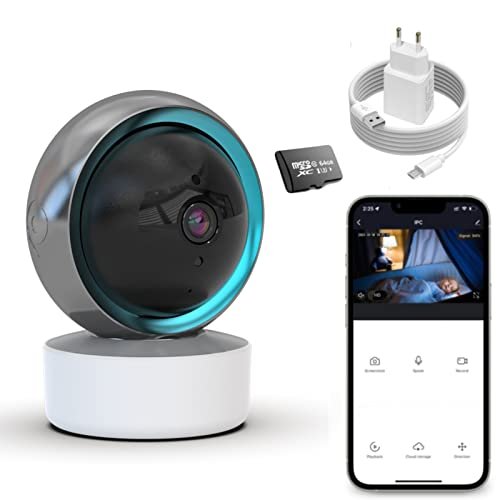 MIUCDA Câmera interna inteligente de segurança 1080P WiFi Com cartão de memória 64G HD Visão Noturna Bebê Monitor de Animais de Estimação Câmera de Vigilância Funciona com Alexa Echo Show Google Home