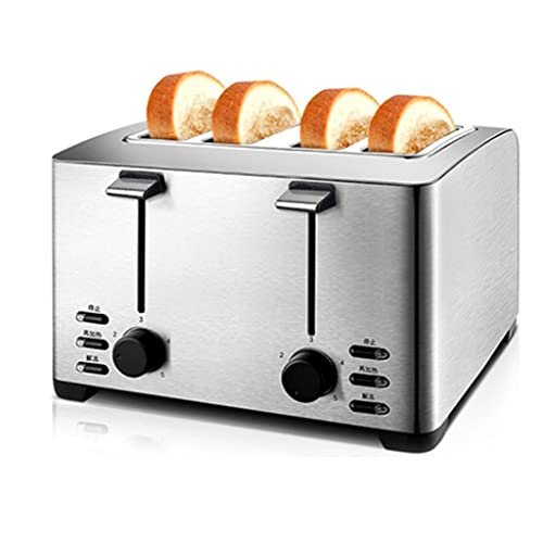 Máquinas de Fazer Pão Torradeira Aço Inoxidável 4 Fatias, Torradeira Comercial Doméstica Para Hotel, Torradas Sanduíche Café Da Manhã, Bandeja Migalhas Removível, Para Vários Tipos Pão 1260 W