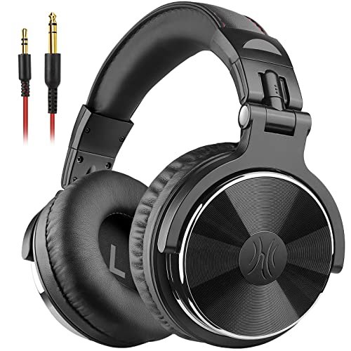 OneOdio Fones de ouvido supra-auriculares com fio monitor de estúdio de alta resolução e mixagem, fones de ouvido estéreo DJ com drivers de neodímio de 50 mm e conector de áudio de 1/4 a 3,5 mm para AMP, computador, gravação, telefone, piano, guitarra, laptop – Preto