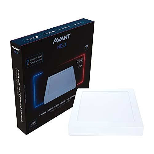 Painel Plafon Inteligente LED Smart Wi-Fi compatível com Alexa, linha NEO, 18W, 22x22, Sobrepor, Quadrado, Luz branca e amarela (2700K-6500K), Bivolt, Avant, 290078073, Branco
