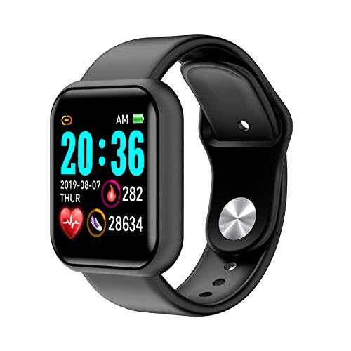Relógio inteligente Basery, monitor de atividades com monitor de frequência cardíaca, monitor de atividades com tela sensível ao toque de 1,3 polegadas, contador de passo Y68, monitor de sono, pedômetro Smartwatch para mulheres e homens e crianças, 4.5 x 3.2 x 2.2 inches, Preto