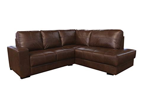 Sofá de Couro Canto Marrocos 2 lugares com Chaise Direita - Marrom Bicolor