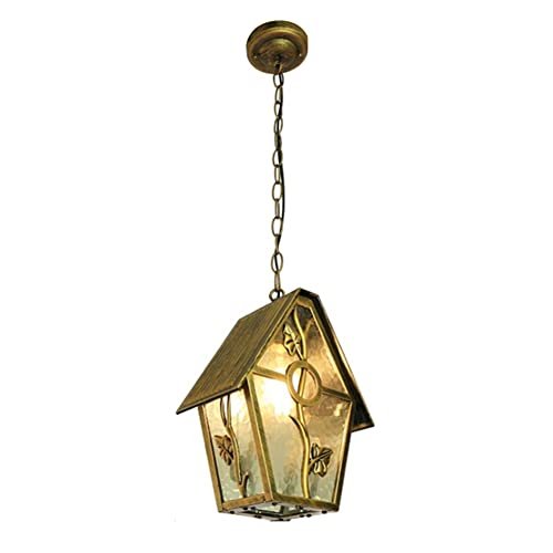 HUIKDY Luminária pendente vintage exterior criativa ouro lustre vidro alumínio à prova d'água retro teto luminárias suspensas para varanda jardim casa de fazenda pátio (A)