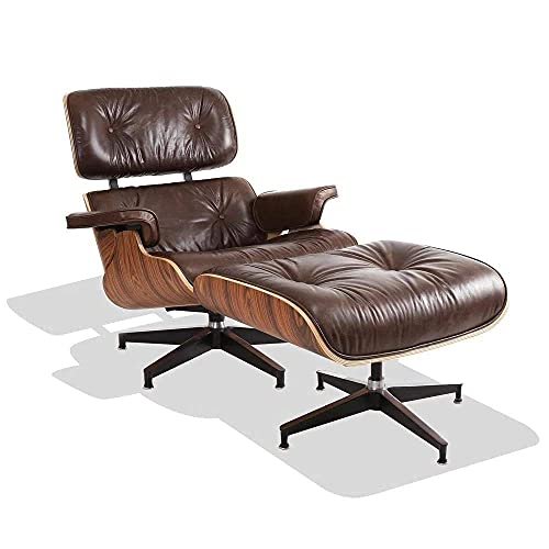 Poltrona Charles Eames Com Puff em Couro Natural