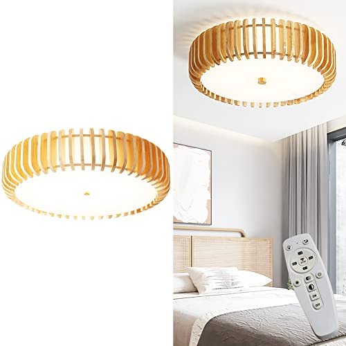 ZGAYIME Luz de teto LED de madeira com controle remoto escurecimento infinito criativo acrílico lâmpada de teto vintage montagem embutida luminária de teto para quarto, sala de estar, cozinha ilha (40 cm/15,7")