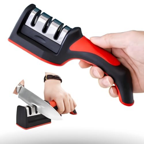 Afiador Amolador de facas Manual, com 3 opções de afiação para reparar e polir lâminas, afiar facas de cozinha, restaurar lâminas cegas, cabo antiderrapante, qualidade de chef profissional UTIMAIS+
