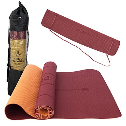 ARIMO Tapete Yoga Mat Antiderrapante TPE Ecológico Biodegradável Todos Os Tipos de Yoga/Pilates 181 x 61 cm x 4 mm (Marsala & Papaya)