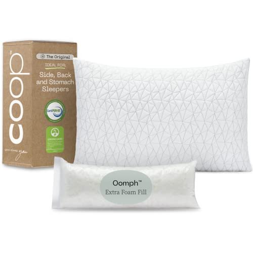 Coop Home Goods – Loft premium ajustável – Almofada de espuma de memória com certificado hipoalergênico triturado com capa removível lavável, Natural, Queen, 1