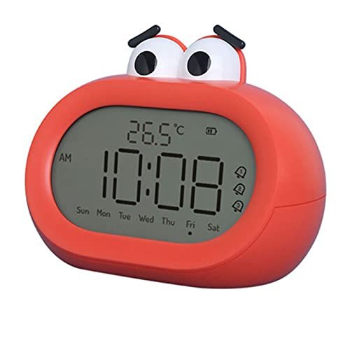 Despertador LED Digital, Despertador Bonito para Crianças Com Desenho Animado Operado por Bateria Tela Grande Luz Noturna Digital Multifuncional Inteligente para Estudantes (Vermelho)